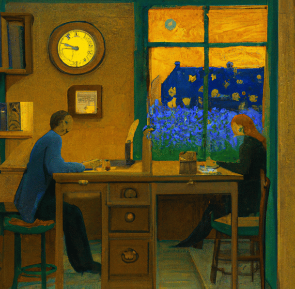 DALL·E 2022-08-12 22.06.52 - office hours in a van gogh painting-1 DALL·E 2022-08-12 22.06.52 - office hours in a van gogh painting-1